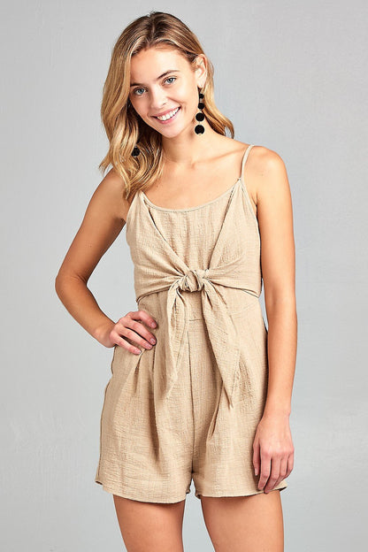 Women's Front Tie Tank Romper with Open back - BIT OF THIS BIT OF THAT