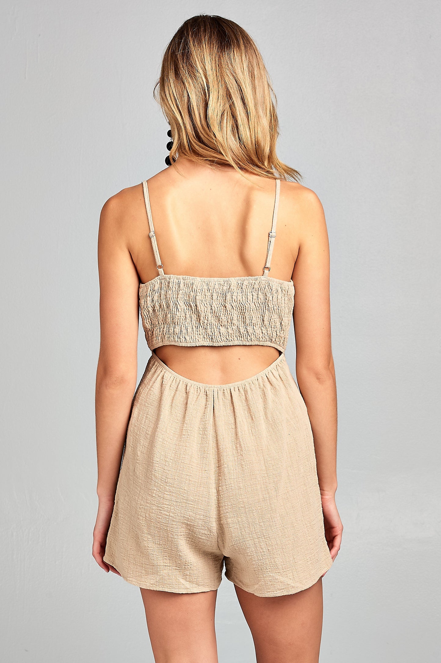 Women's Front Tie Tank Romper with Open back - BIT OF THIS BIT OF THAT