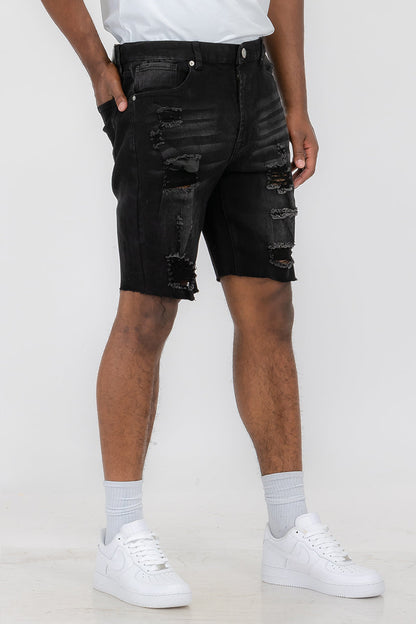 Washed Distressed Denim Shorts - BIT OF THIS BIT OF THAT