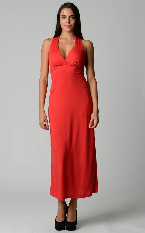 Women's Halter Maxi Dress with Cross Back Straps - BIT OF THIS BIT OF THAT