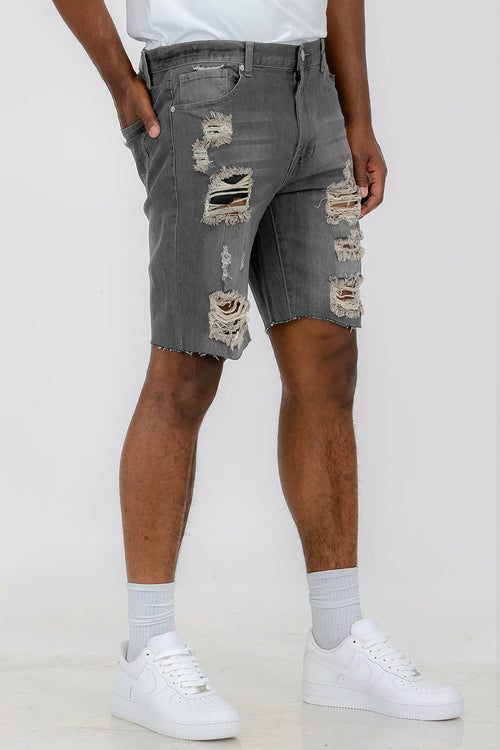 Washed Distressed Denim Shorts - BIT OF THIS BIT OF THAT