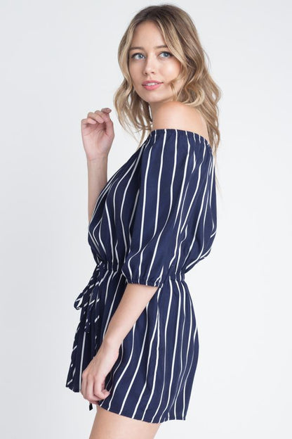 Women's Off Shoulder Stripe Romper - BIT OF THIS BIT OF THAT