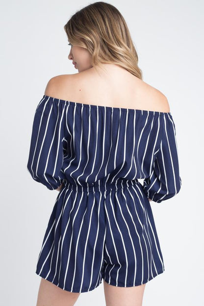 Women's Off Shoulder Stripe Romper - BIT OF THIS BIT OF THAT