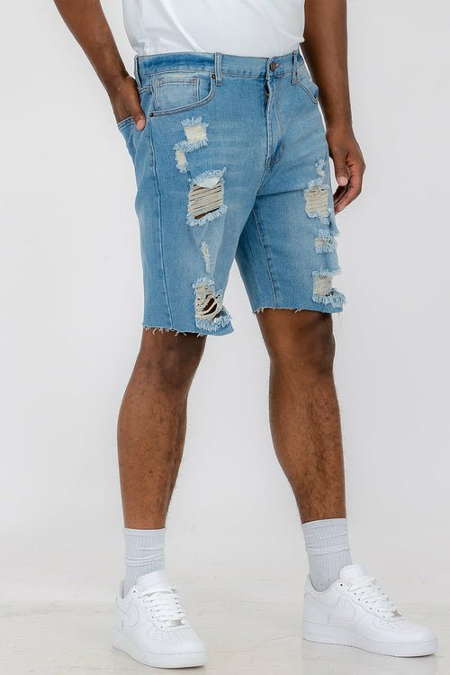 Washed Distressed Denim Shorts - BIT OF THIS BIT OF THAT