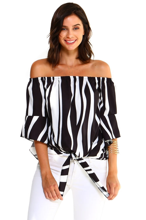 Women's Strapless Striped Bandage Blouse - BIT OF THIS BIT OF THAT