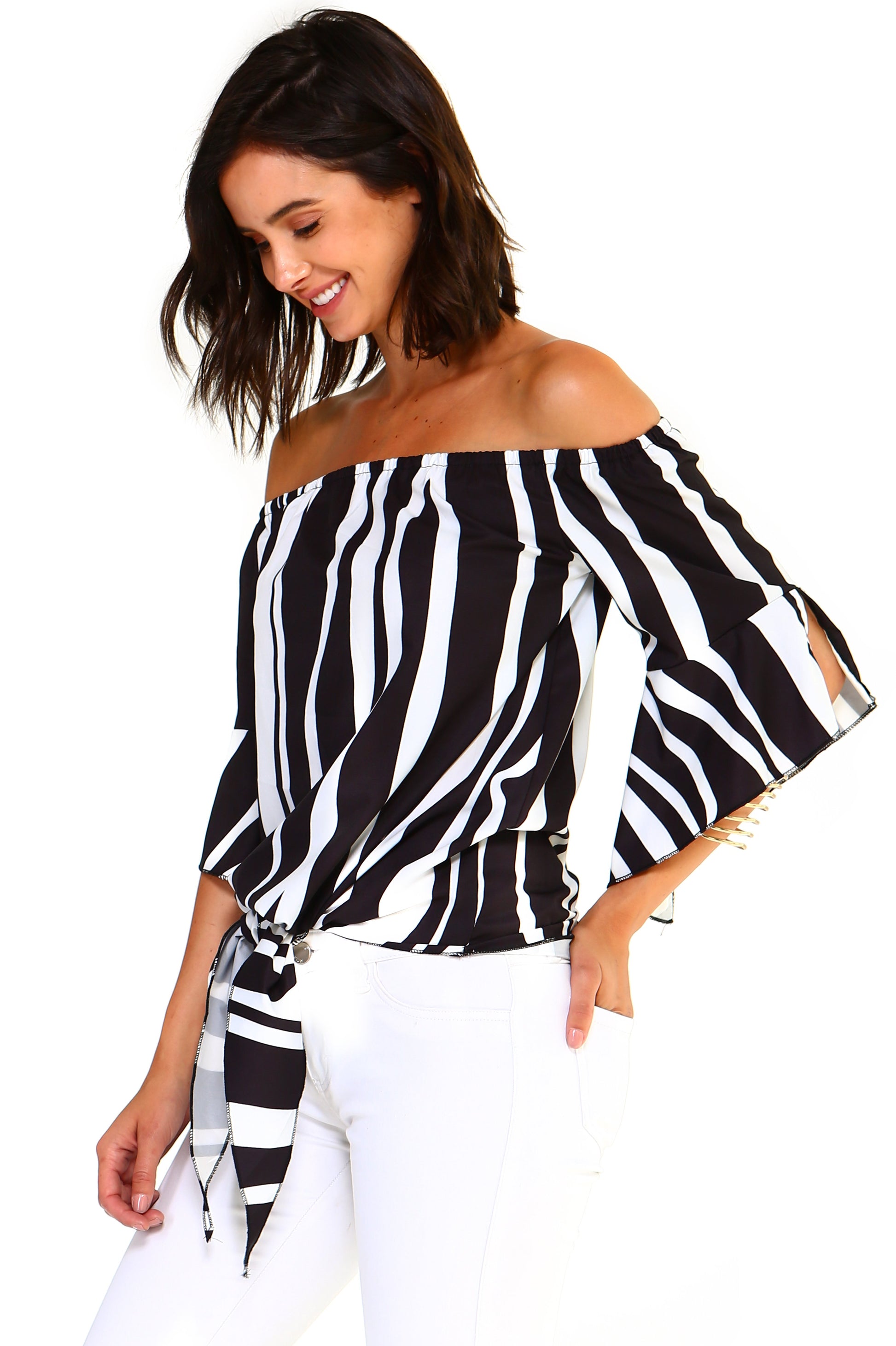 Women's Strapless Striped Bandage Blouse - BIT OF THIS BIT OF THAT