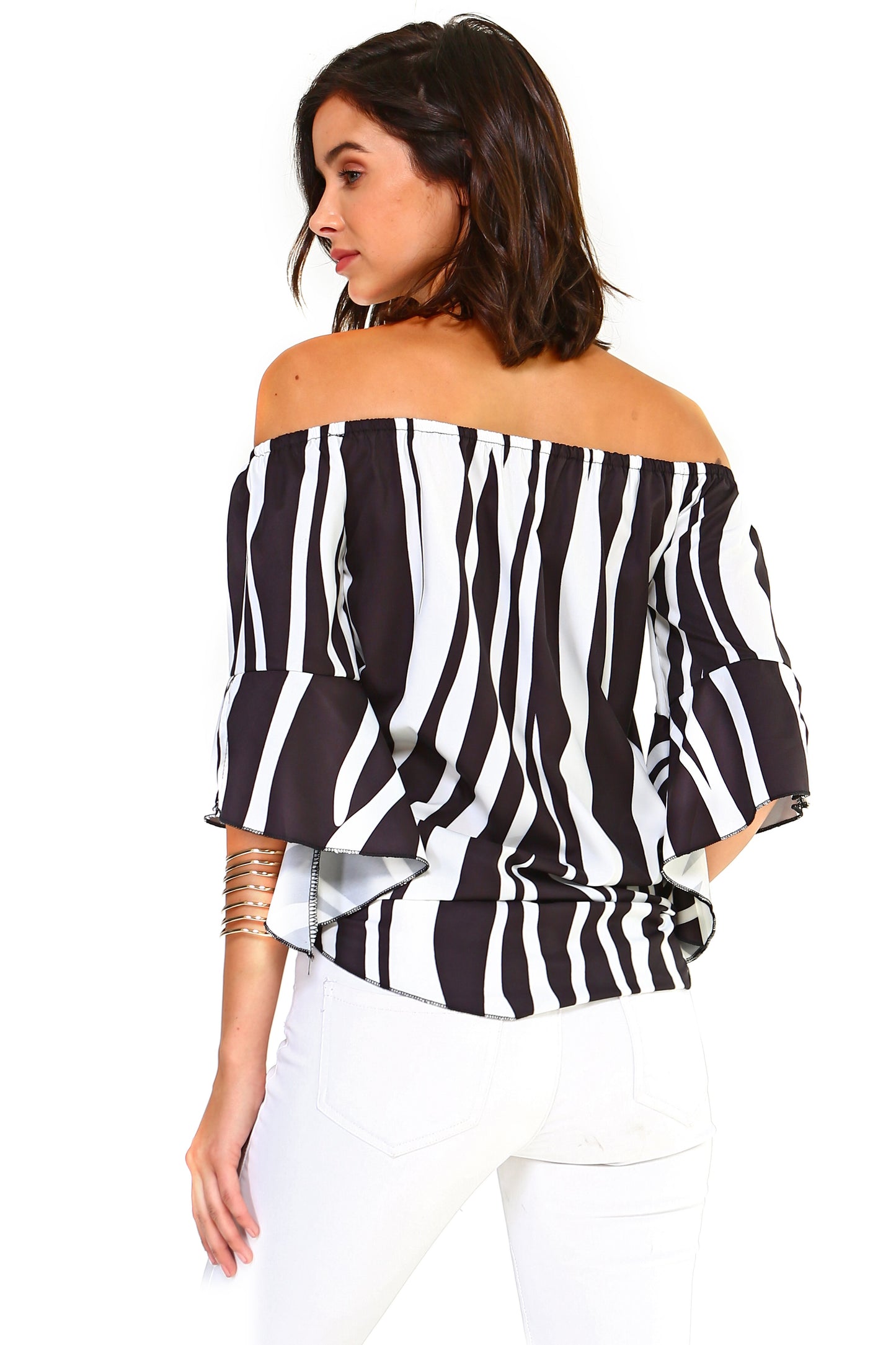 Women's Strapless Striped Bandage Blouse - BIT OF THIS BIT OF THAT