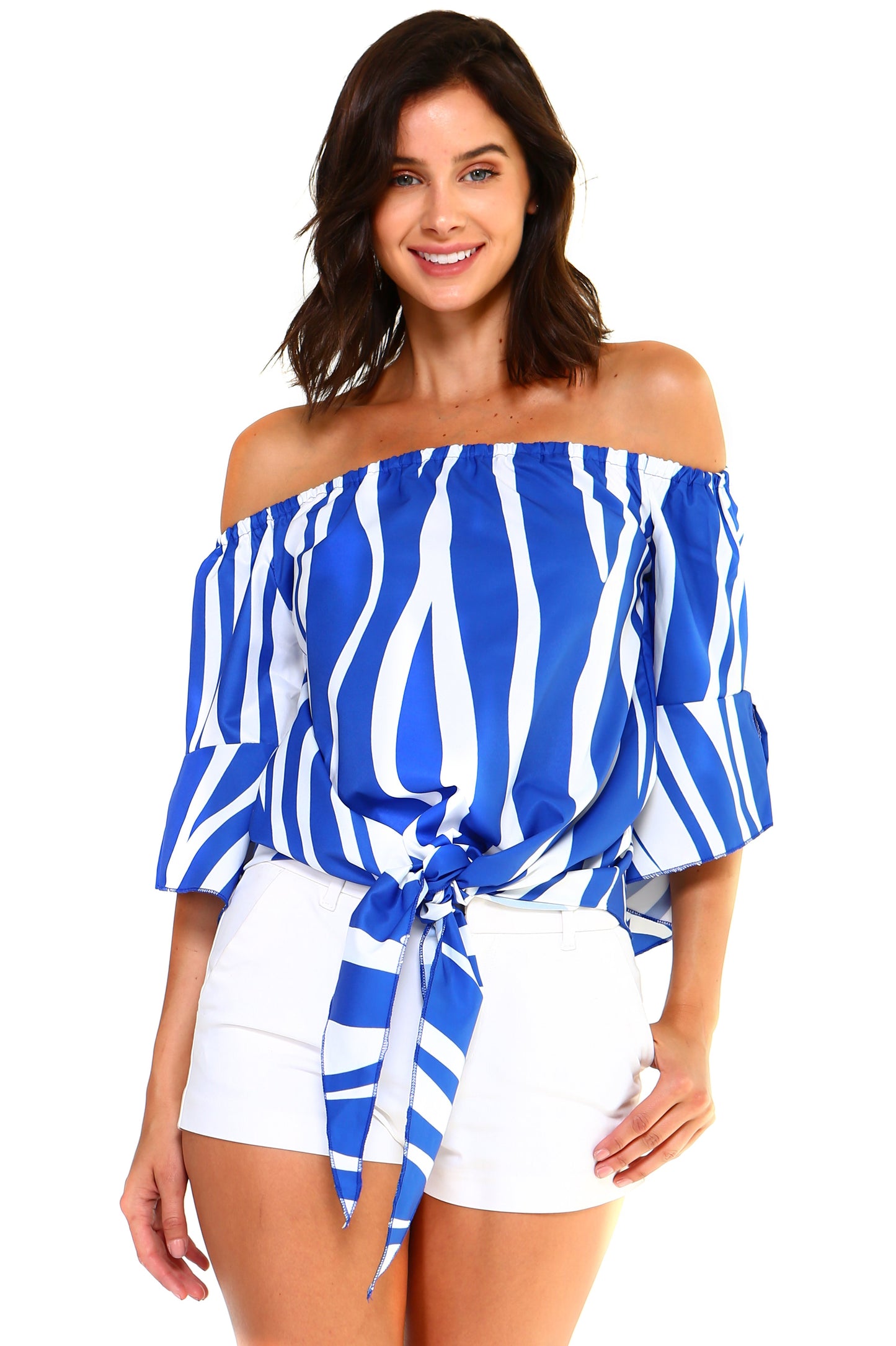 Women's Strapless Striped Bandage Blouse - BIT OF THIS BIT OF THAT