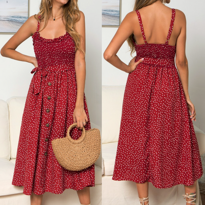 Women Spaghetti Straps Polka Dot Maxi Dress - BIT OF THIS BIT OF THAT