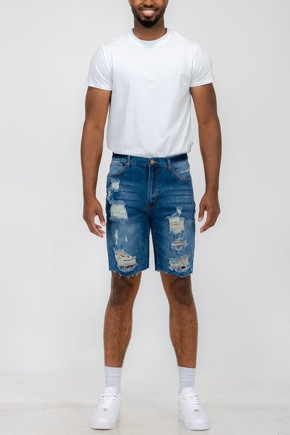 Washed Distressed Denim Shorts - BIT OF THIS BIT OF THAT