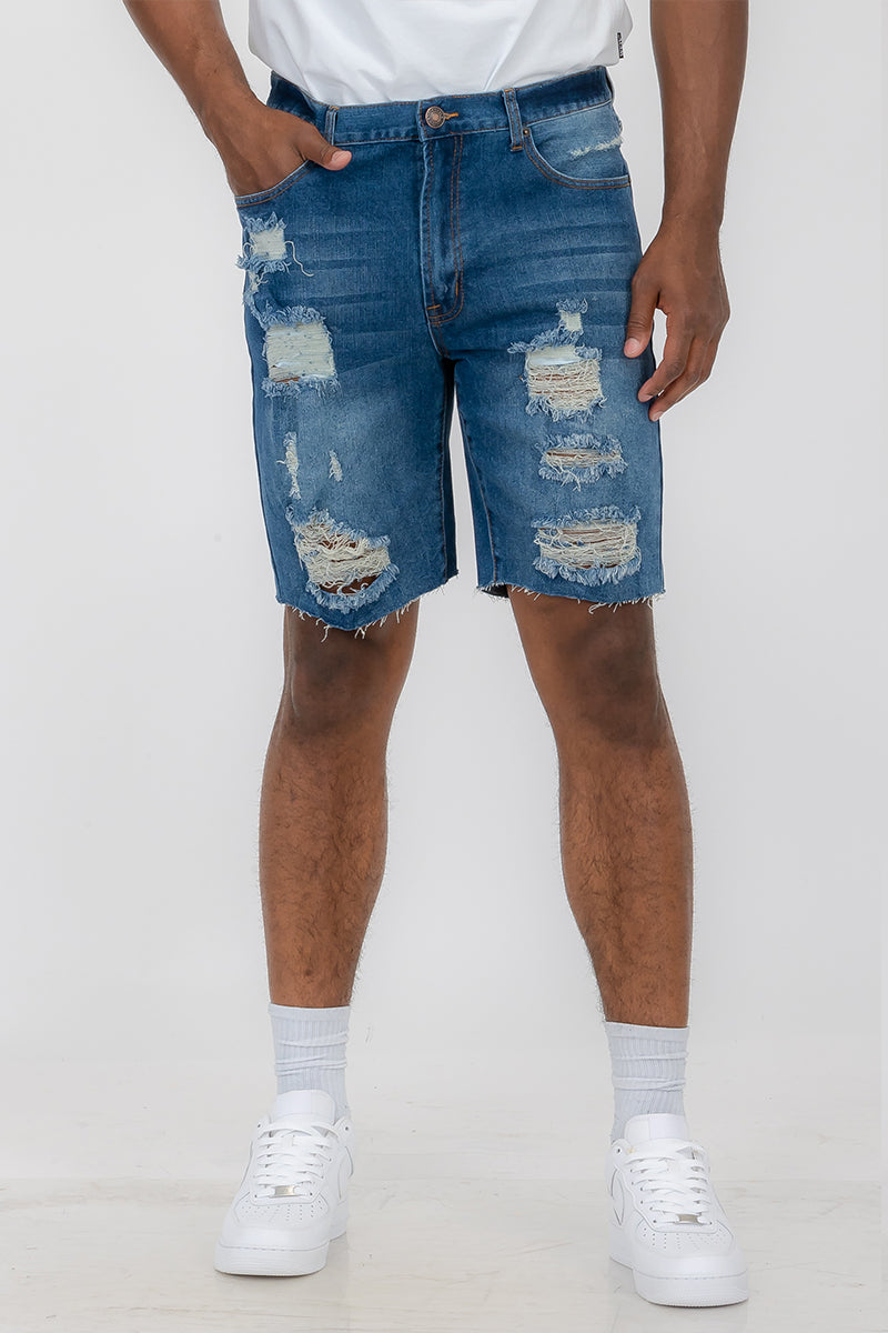 Washed Distressed Denim Shorts - BIT OF THIS BIT OF THAT