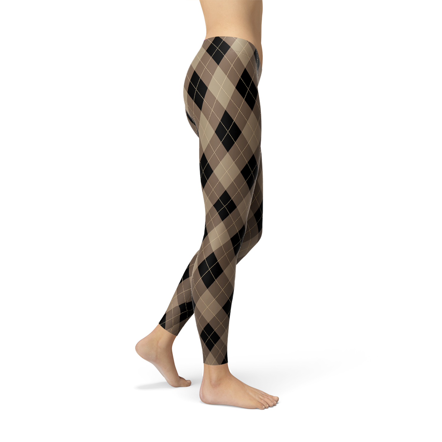 Womens Beige Brown Argyle Leggings - BIT OF THIS BIT OF THAT