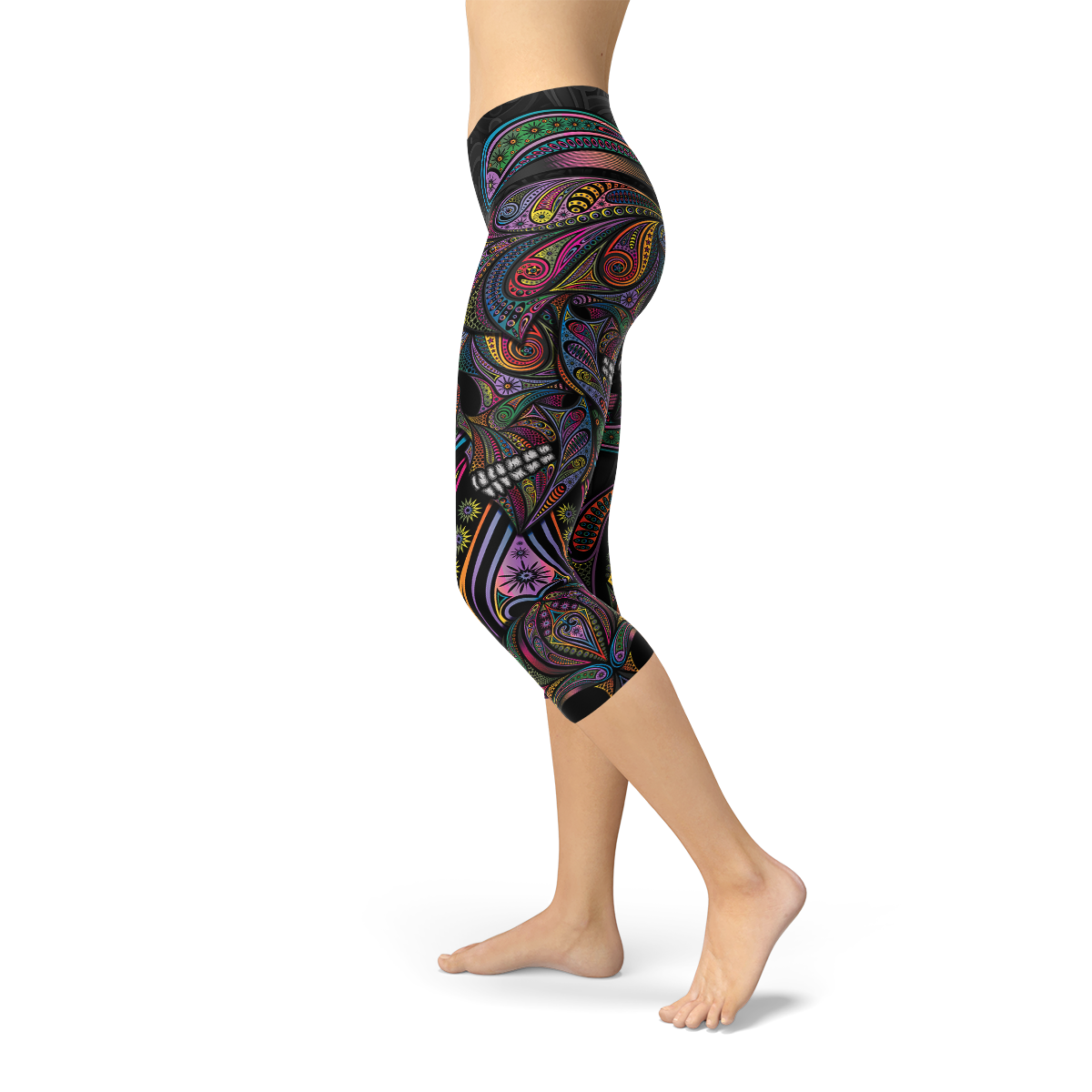 Womens Sugar Skull Capri Leggings - BIT OF THIS BIT OF THAT