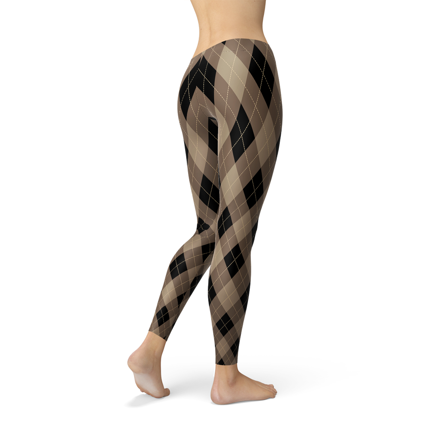 Womens Beige Brown Argyle Leggings - BIT OF THIS BIT OF THAT