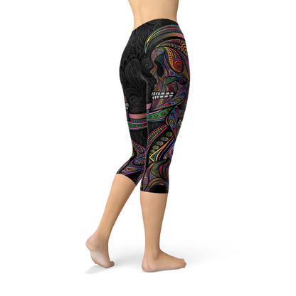 Womens Sugar Skull Capri Leggings - BIT OF THIS BIT OF THAT