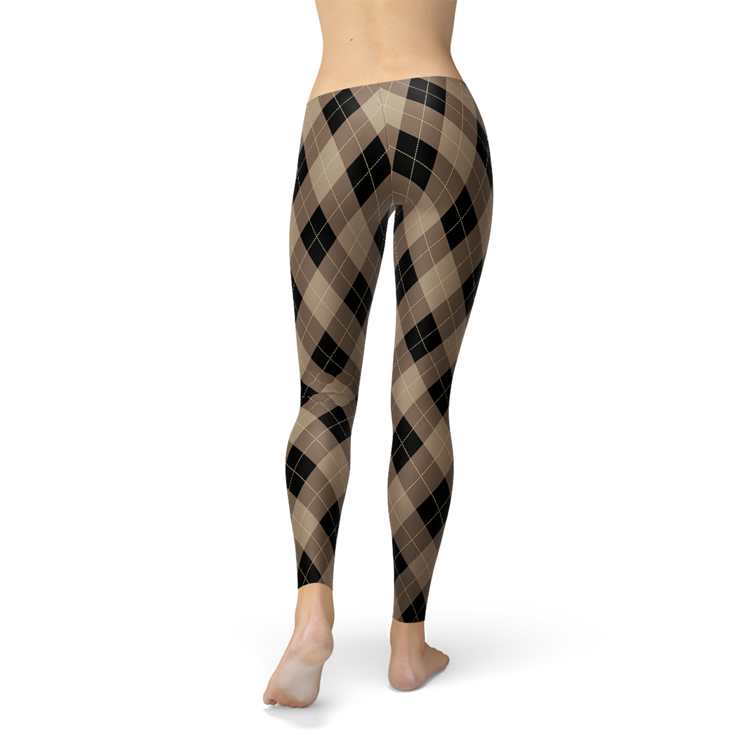 Womens Beige Brown Argyle Leggings - BIT OF THIS BIT OF THAT