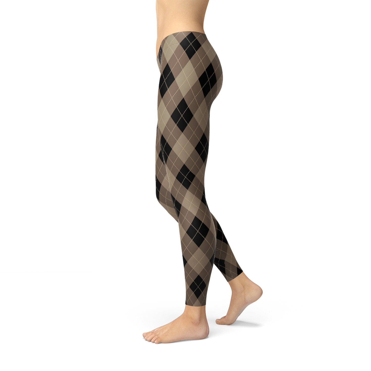 Womens Beige Brown Argyle Leggings - BIT OF THIS BIT OF THAT