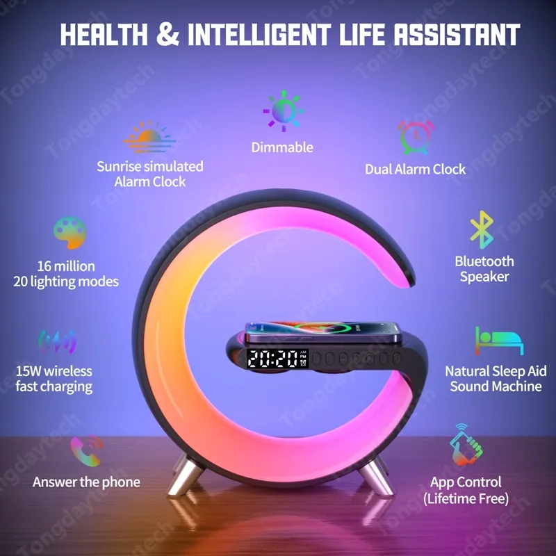 Multifunctional Wireless Charger Alarm Clock Speaker APP Control - BIT OF THIS BIT OF THAT