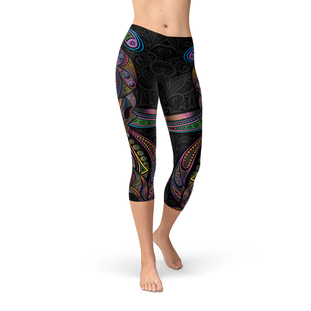 Womens Sugar Skull Capri Leggings - BIT OF THIS BIT OF THAT