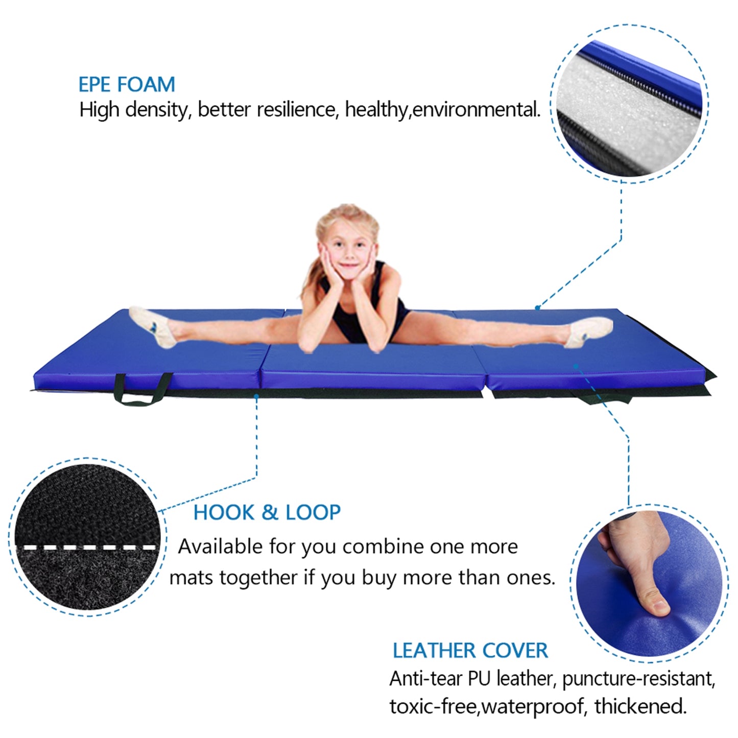 55"x24"x1.2" Tri-fold Gymnastics Yoga Mat with Hand Buckle - BIT OF THIS BIT OF THAT