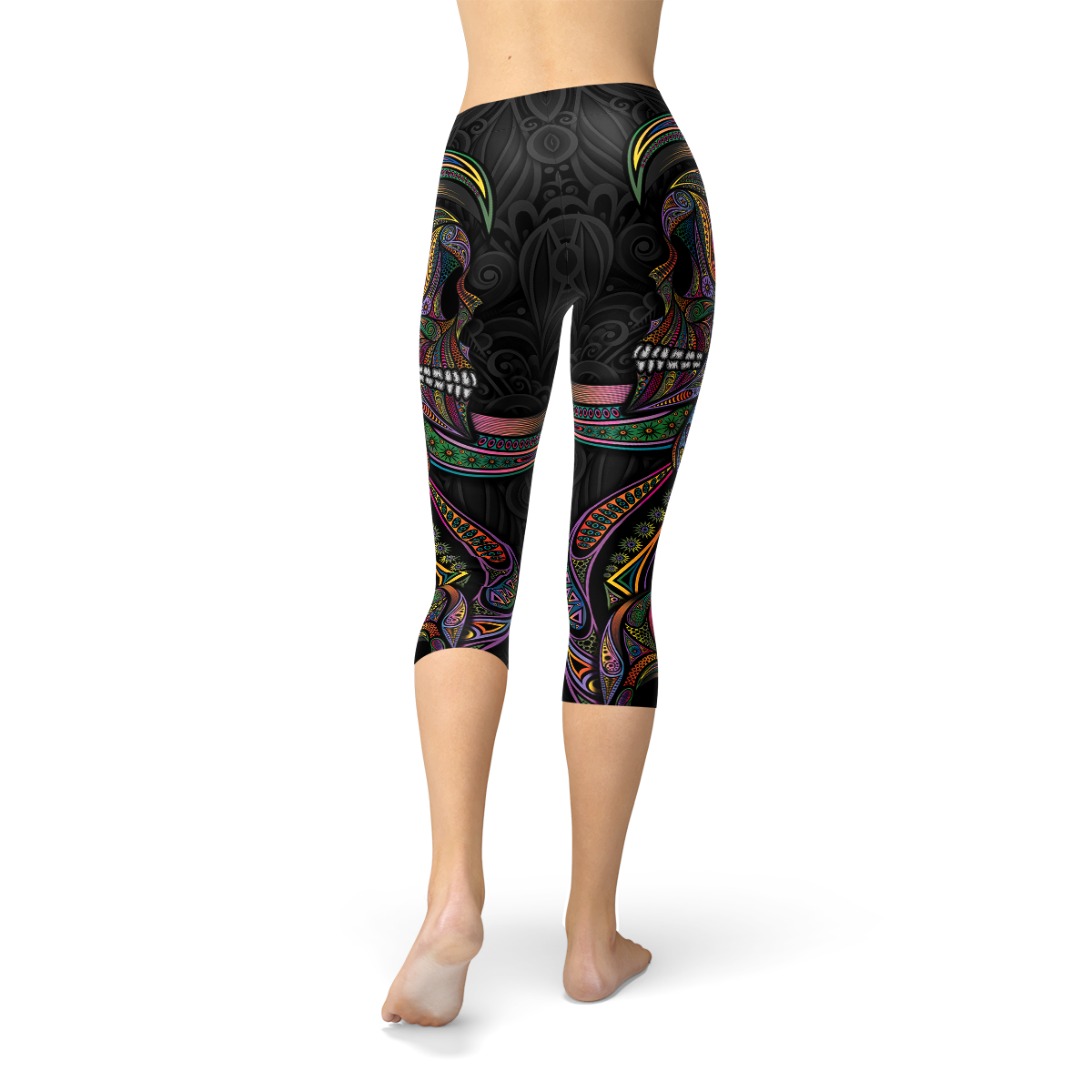 Womens Sugar Skull Capri Leggings - BIT OF THIS BIT OF THAT