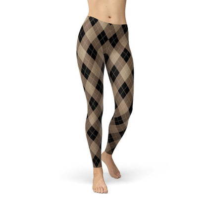 Womens Beige Brown Argyle Leggings - BIT OF THIS BIT OF THAT