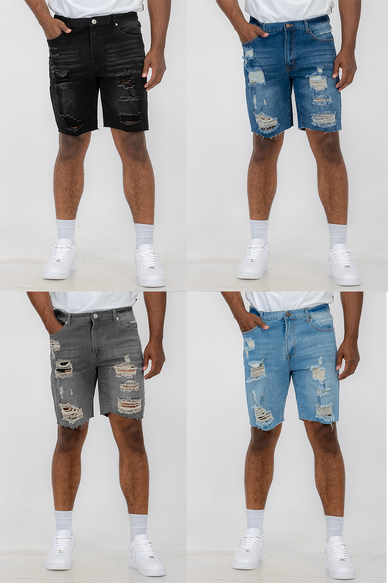 Washed Distressed Denim Shorts - BIT OF THIS BIT OF THAT